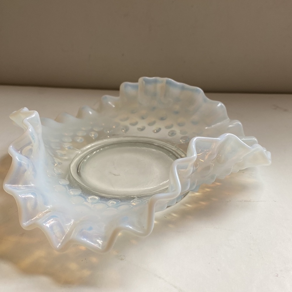 Fenton Opalescent Moonstone Hobnail art glass candy dish